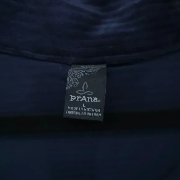 Prana Escambia Half Zip Stormy Night Blue Organic Cotton Velour Leather Pull L - Picture 7 of 15